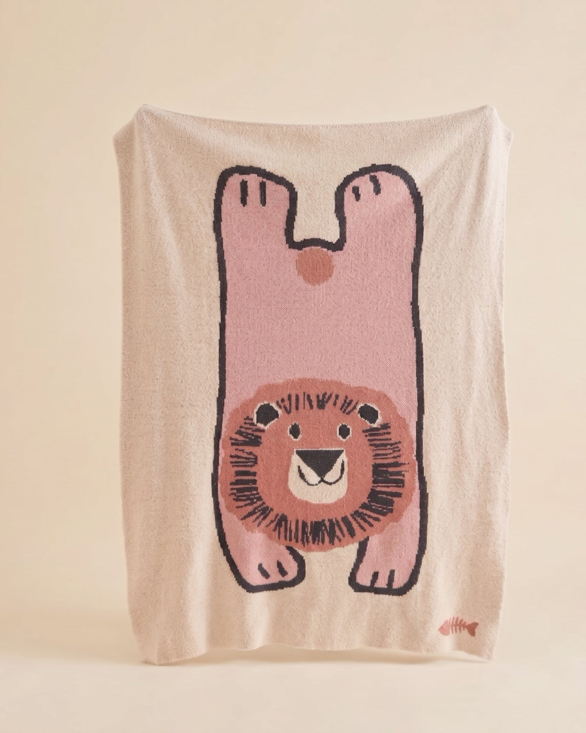 Pink lion fleece throw