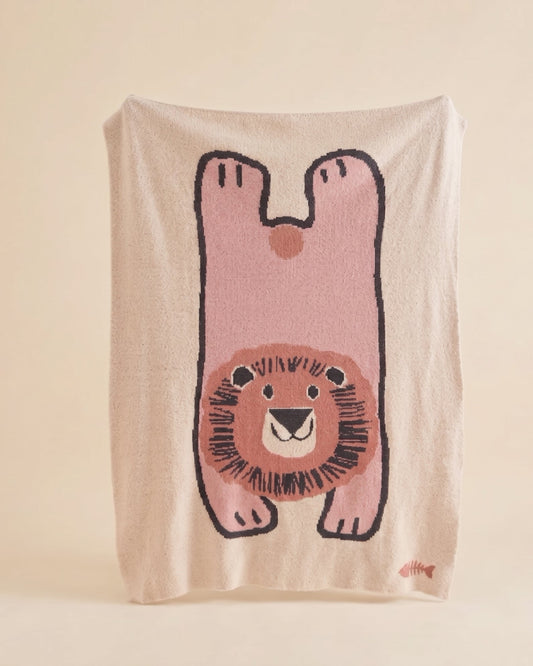Pink lion fleece throw